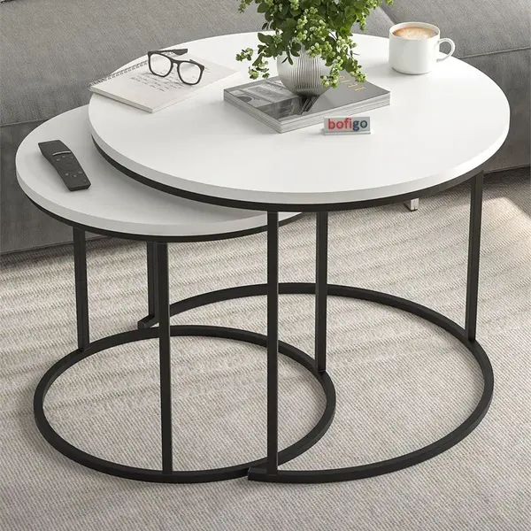 RESIGILAT - Set 2 Masute Suprapuse pentru Living, Masute de Cafea si Laterale cu Cadru Metalic
