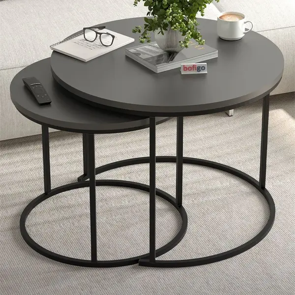 RESIGILAT - Set 2 Masute Suprapuse pentru Living, Masute de Cafea si Laterale cu Cadru Metalic