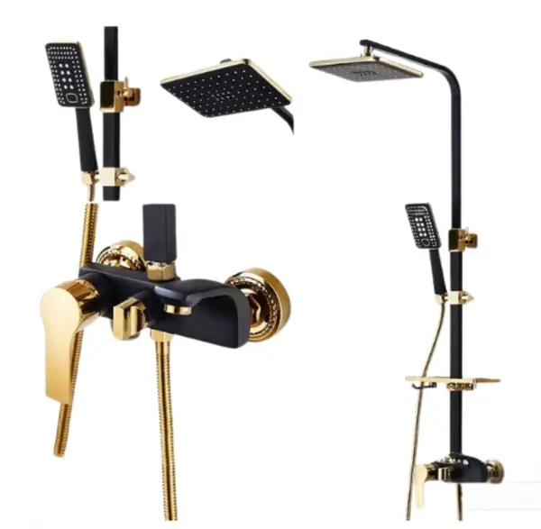 RESIGILAT Set coloana de dus PREMIUM cu design elegant in NEGRU si AURIU (URME DE UZURA PRODUSUL FIIND RESIGILAT)