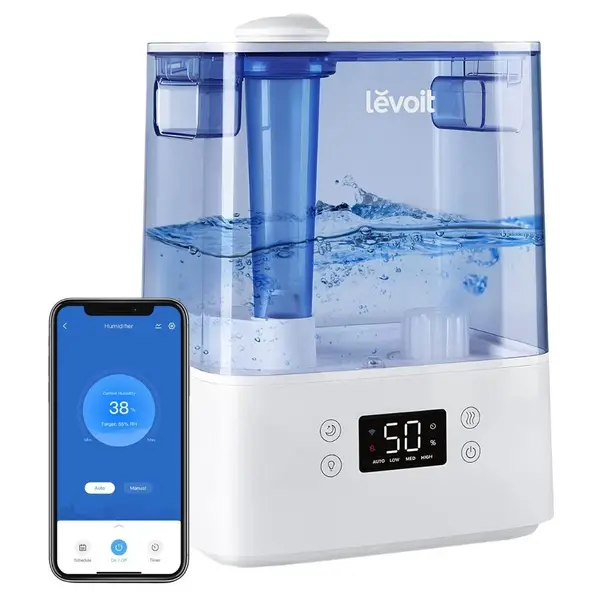 - Resigilat! Umidificator de aer LEVOIT Classic 300S, Rezervor 6L, Super Silentios, Aplicatie Smart, Senzor Umiditate, Functie AUTO, Aromaterapie, Autonomie 60 ore, Blue