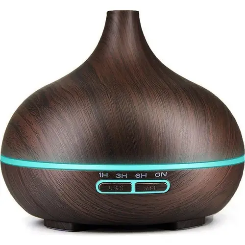 RESIGILAT - Umidificator/Difuzor aromatizator ultrasunete Fresh Air, lemn natur, 7 culori programabil, oprire automata