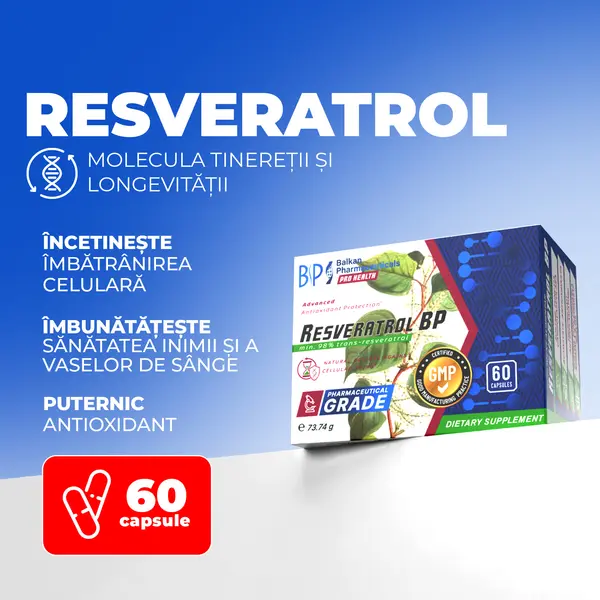 Resveratrol, antioxidantul longevității, 60 capsule