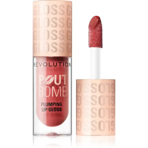 Revolution Pout Bomb lip gloss cu efect de crestere culoare Melba Warm Peach 4.6 ml