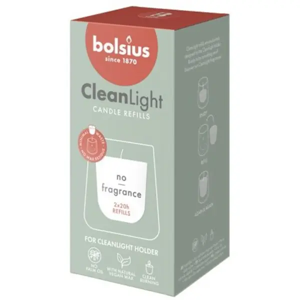 Rezerva din Parafina pentru Kit Clean Light, Fara Aroma, 20 Ore, Bolsius