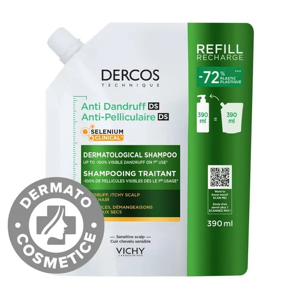 Rezerva Eco Sampon anti-matreata pentru par uscat Dercos, 390ml, Vichy