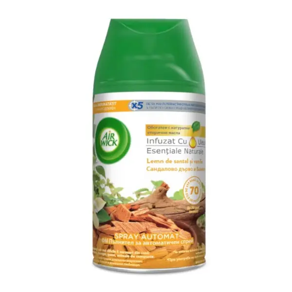 Rezerva Odorizant de Camera Spray Air Wick Freshmatic, Lemn de Santal si Vanilie, 250 ml