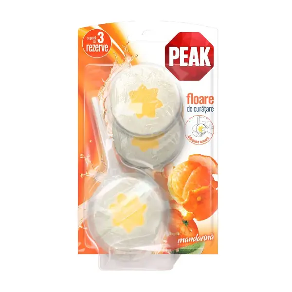 Rezerva odorizant solid WC Peak parfum mandarina 3 x 45 g Rezerva odorizant WC Peak 3 x 45 g Floare curatare Mandarina