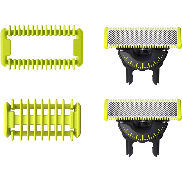Rezerva OneBlade QP624 50, set fata si Corp: 2 lame 360 + 2 accesorii (pieptene pentru corp si accesoriu pentru protectie a zonelor intime sensibile).