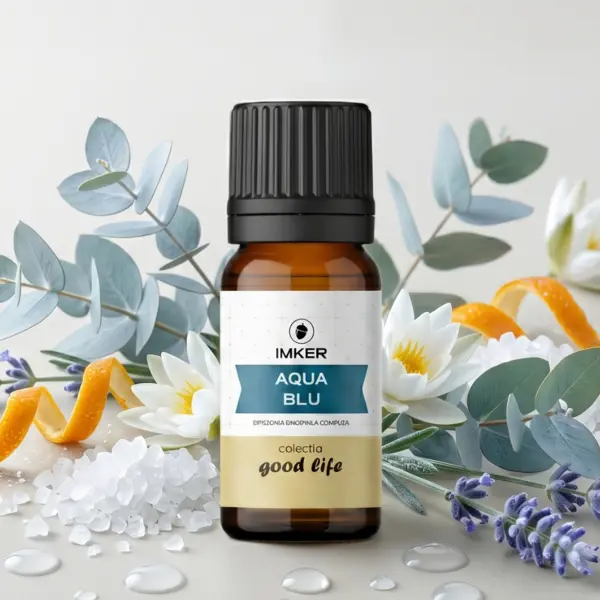 Rezervă parfum ambient IMKER aroma AQUA BLU - note: portocala, eucalipt, note ozonice 10 ml