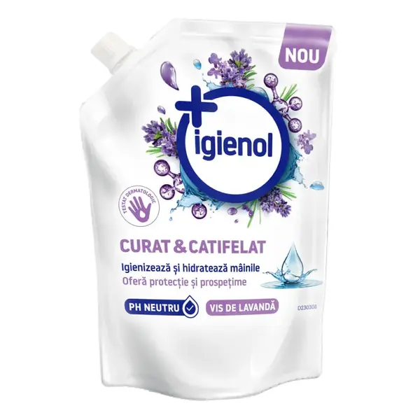 Rezerva sapun lichid pentru maini antibacterian cu parfum de Lavanda, Igienol 500mL Rezerva sapun lichid 500 ml Igienol Lavanda