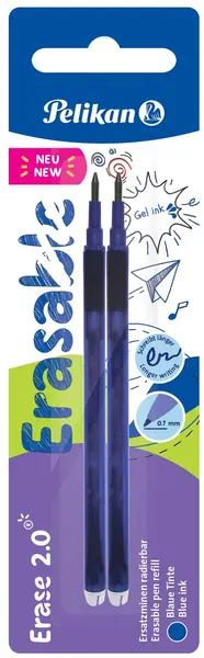 Rezerve pentru pix Pelikan Erase 2.0 - Cerneală albastră, 2 buc