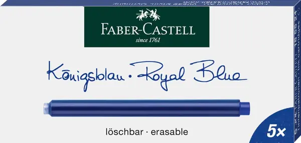 Rezerve stilou mari Faber-Castell cerneala albastra 30 ml 5 buc/cutie Rezerve stilou mari Faber-Castell cerneala albastra 30 ml 5 buc/cutie