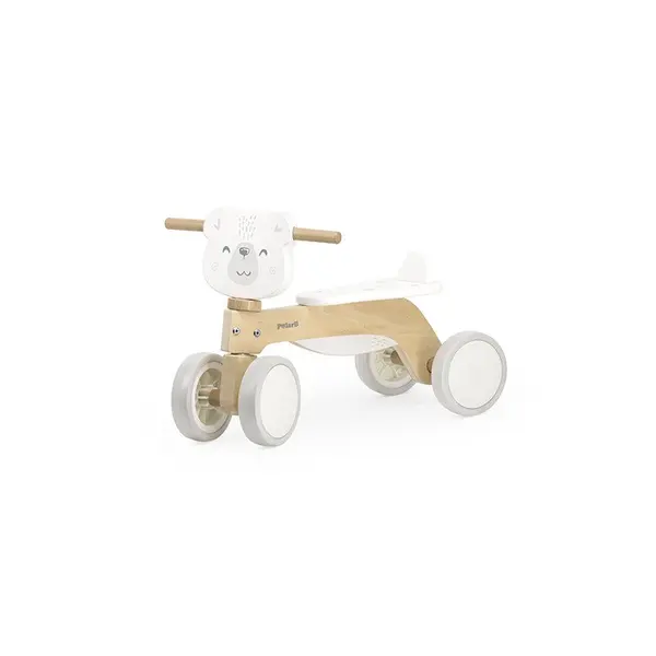 Ride-on pentru copii din lemn PolarB Viga Urs polar alb, roti din cauciuc Eva, recomandat copiilor de la 12 luni, actionat cu picioarele