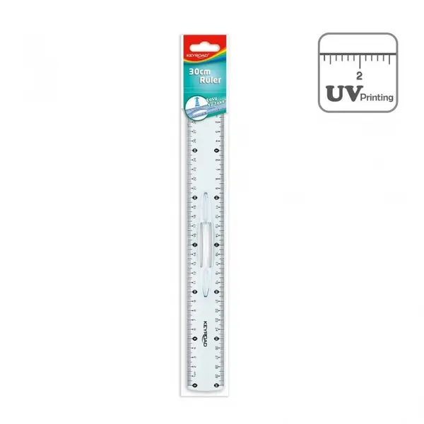 Rigla Keyroad 30 cm, transparenta, plastic,cu maner