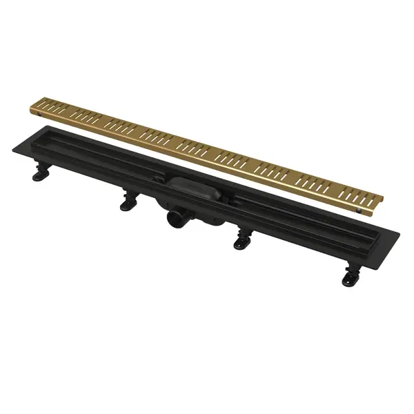Rigola dus iesire laterala cu capac perforat auriu 550 mm Alcadrain APZ10BLACK-550BRASS
