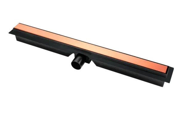 Rigola dus liniara slim, montaj in pardosea, 60 cm, capac negru-roz auriu, FDesign Kleome