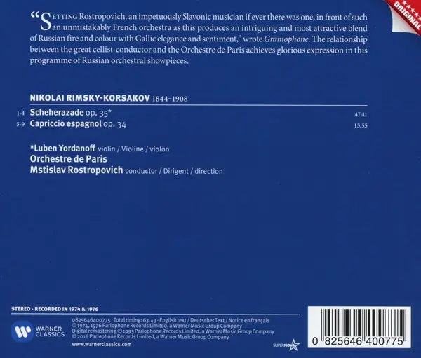 Rimsky-Korsakov: Scheherazade, Capriccio espagnol | Mstislav Rostropovich, Orchestre de Paris