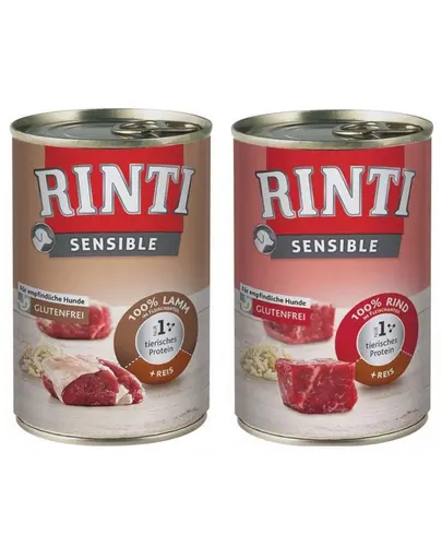 RINTI Sensible vita si orez 6x400 g + miel si orez 6x400 g mix hrana caine