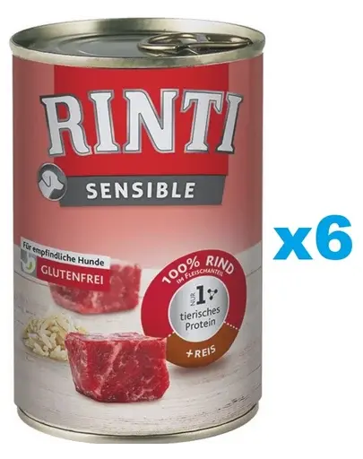 RINTI Sensible vita si orez 6x400 g pentru caini