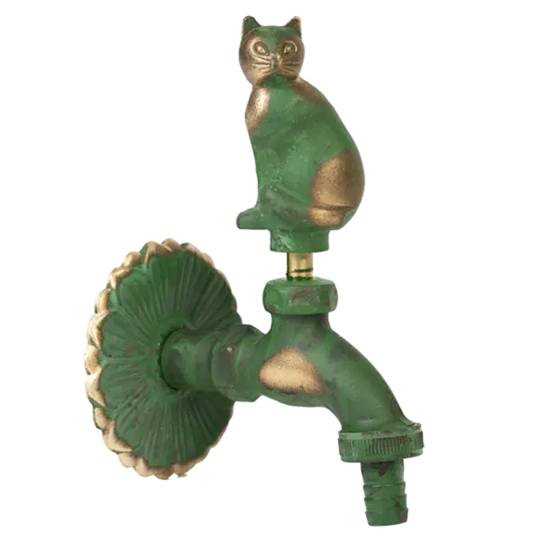 Robinet decorativ 1/2", dublu serviciu din alama si finisaj Pisica, culoare verde antic