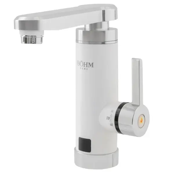 Robinet electric BOHM, 3000W, Afisaj digital, Pipa rotativa tip L, Temperatura maxima 60 C, Alb