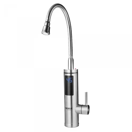 Robinet electric Samus Flex Style, 3300 W, Maner monocomanda, IPX4, Afisaj temperatura apa (Argintiu)