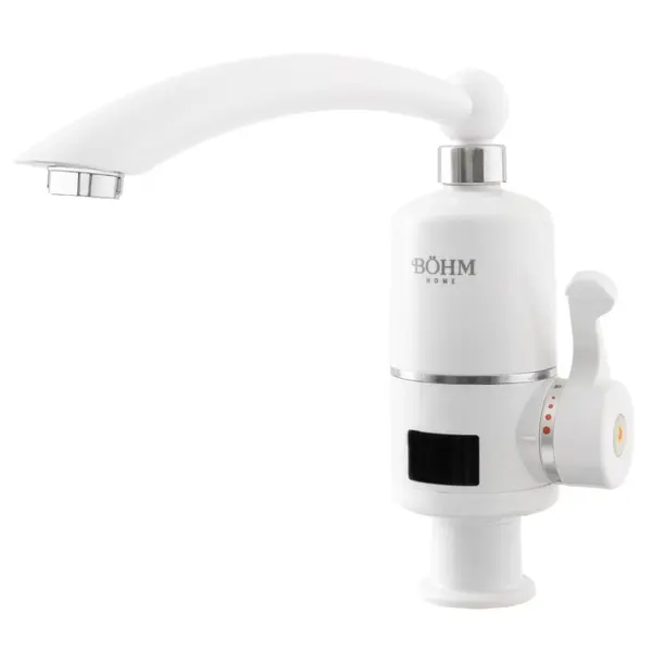 Robinet electric vertical BOHM, 3000W, Afisaj digital, Pipa rotativa tip L, Temperatura maxima 60 C, Alb