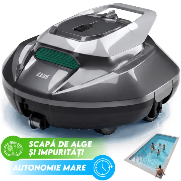 Robot Curatare Piscina iHunt BRO Robo Pool Cleaner P5, Smart Auto-Docking, Auto-Scufundare, Rezervor 2.5L, Filtru Fin 200μm, Autonomie Mare, Fara Fir