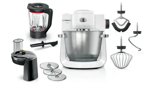 Robot de bucatarie BOSCH Seria 6 MUMS6EW22, 1600 W, Bol 5.5 l, 7 trepte + Pulse, Mixare planetara 3D (Alb/Inox)