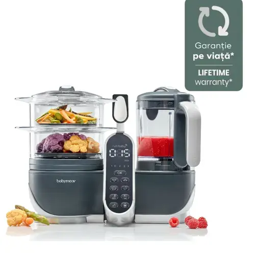 Robot multifunctional 5 in 1 Babymoov Nutribaby (+) Industrial Grey A001124, 500 W, 1500 mL Gatit, 700 mL Blender (Gri)