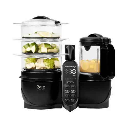 Robot multifunctional 5 in 1 Babymoov Nutribaby (+) XL, capacitate 2250 ml, 500 W, 3 viteze, Negru