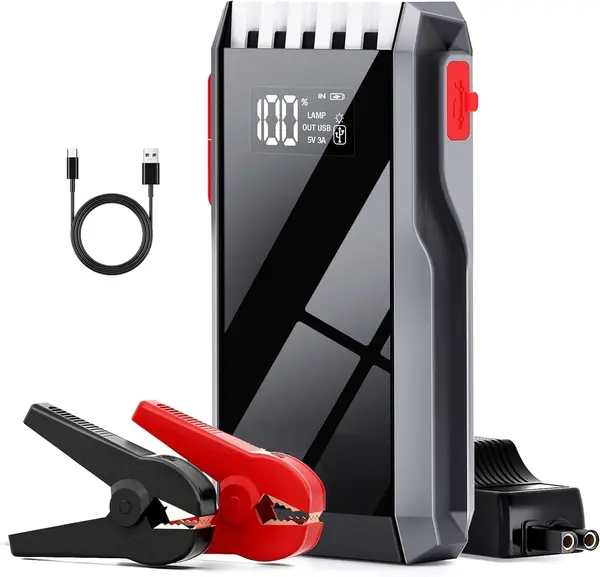 Robot Pornire Auto Portabil 600A, Jump Starter 12V cu Acumulator 6000mAh, Ecran LCD si Port USB