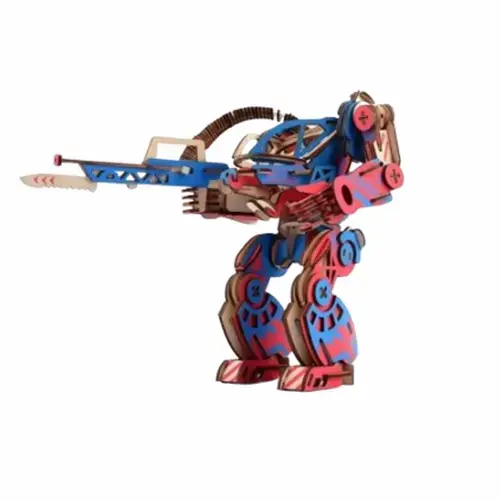 Robot puzzle, Lemn, 3D, Rosu/Albastru