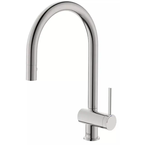 Roca Baterie bucatarie Roca, Gama Ona A5A811FSM0, pipa inalta, tip U, monocomanda, pivotanta, dus extractabil, 2 functii, crom mat