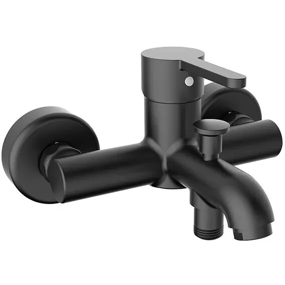 Roca Baterie cada Roca, Gama Carelia, artus ceramic, levier metalic, diverter, monocomanda, negru mat