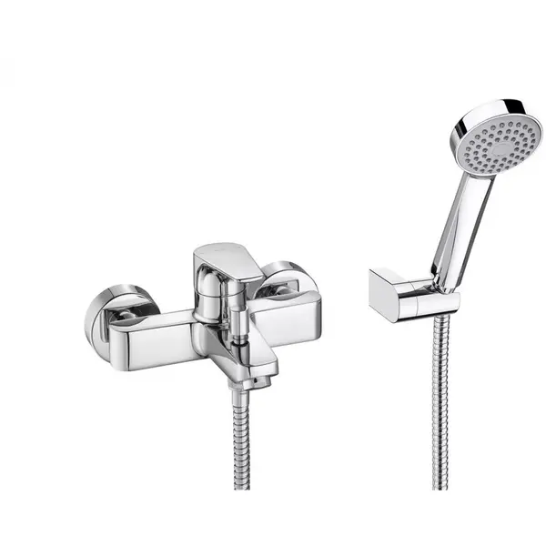 Roca Set baterie cada Roca, Gama Atlas, cartus ceramic, levier metalic, diverter, monocomanda, suport para dus, para dus, furtun dus, crom