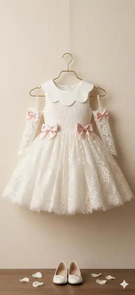 Rochie alba eleganta din datela chantilly pentru fete - Leona