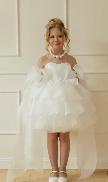 Rochie alba eleganta din organza si dantela cu paiete - Jasmine