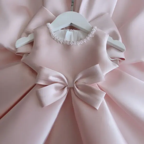 Rochie alba eleganta pentru fete, cu fundite din tafta - Ember