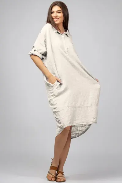 Rochie bej deschis din in Stella Milani cu inel metalic pe spate