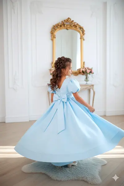 Rochie bleu lunga eleganta din tafta pentru fete - Helen