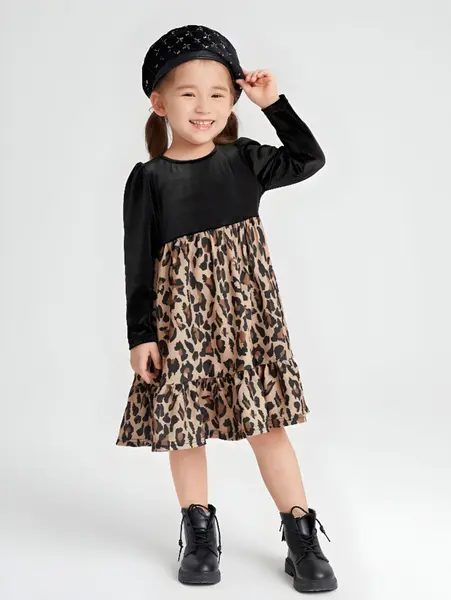 Rochie casual animal print si catifea neagra pentru fete - 18-24 luni - LIVRARE 24H