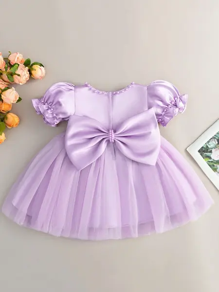 Rochie cu fundita din tiul - mov / 9-12 luni (74-80 cm)