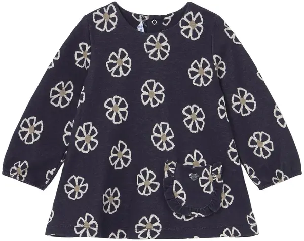 Rochie cu mânecă lungă Mayoral - Floral cu buzunar, bleumarin, 12 luni