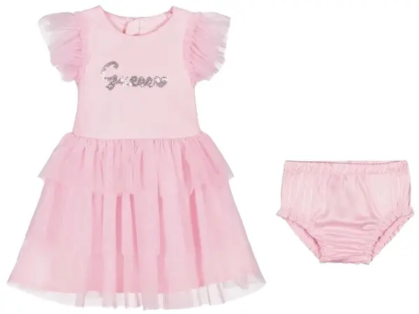 Rochie cu mânecă scurtă Guess - Cu chiloței și tul, roz, 18 luni