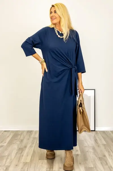 Rochie cu nod intr-o parte, din jerseu de bumbac bleumarin