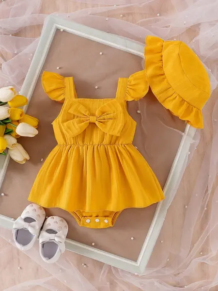 Rochie cu pălărie galbena - 12-18luni