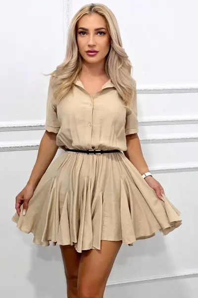 Rochie cu volane Peony Pearl, babydoll si curea inclusa, Crem, Marime S/M