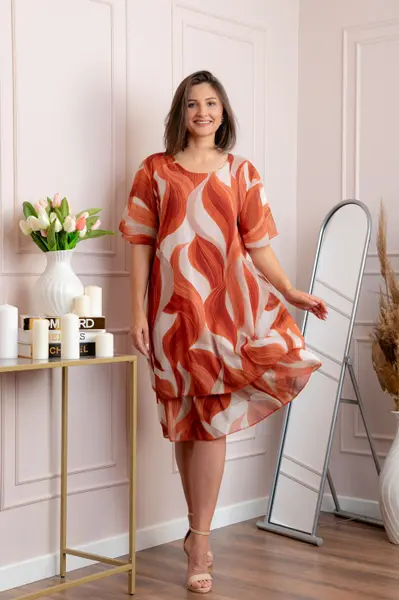 Rochie dama Frances caramiziu cu imprimeu abstract