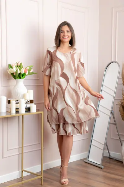 Rochie dama Frances crem cu imprimeu abstract